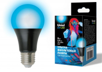 Лампа светодиодная LED-A60-9W/UVAD/E27/FR PLZ07BK 410нм ультрафиолетовая для дискотек спектр UVA картон Uniel UL-00005855