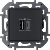 Устройство зарядное Inspiria с 2-мя USB разьемами A и C 240В/5В 3000мА антрацит IEK 673763