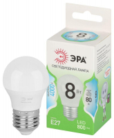 Лампа светодиодная GREEN LINE P45-8W-840-E27 GL 8Вт шар 4000К яркий свет бел. E27 Эра Б0067073