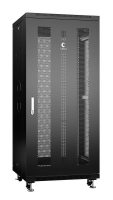 Шкаф монтажный телекоммуникационный напольн. ND-05C-27U60/80-BK 19дюйм 27U 600х800х1388мм для распределит. и серверн. оборудования; передн. и задн. перфорир. двери ручка с замком RAL 9004 черн. Cabeus 8564c