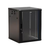 Шкаф настенный TWB-0945-GP-RAL9004 19дюйм 9U 500х600х450мм стеклян. дверь с перфорацией по бокам ручка с замком черн. (RAL 9004) (разобранный) Hyperline 392629