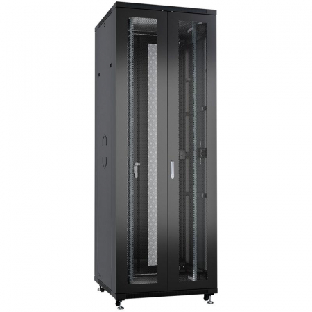 Шкаф монтажный телекоммуникационный напольн. ND-05C-42U80/120-BK 19дюйм 42U 800х1200х2055мм для распределит. и серверн. оборудования; передн. и задн. двойн. перфорир. двери ручки с замком RAL 9004 черн. Cabeus 9752c