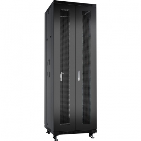 Шкаф монтажный телекоммуникационный напольн. ND-05C-42U60/120-BK 19дюйм 42U 600х1200х2055мм для распределит. и серверн. оборудования; передн. и задн. двойн. перфорир. двери ручки с замком RAL 9004 черн. Cabeus 9751c
