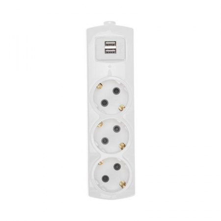 Колодка 3-м с заземл. PREMIUM 2 USB бел. Rexant 13-4402