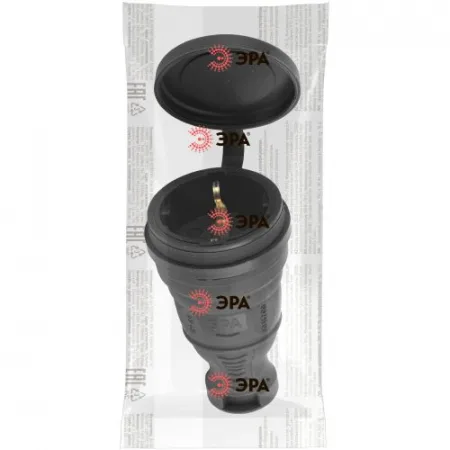 Разъем прямой 16А IP44 с заземл. каучук. черн. R8-B-IP44 Эра Б0044541