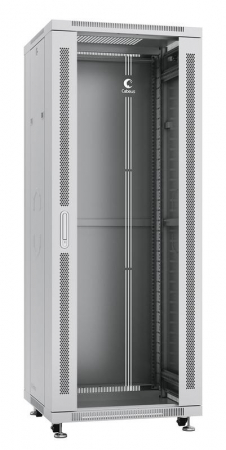 Шкаф монтажный телекоммуникационный напольный SH-05C-32U60/60 19дюйм для распред. и серверн. оборудования 32U 600х600х1610мм передн. стеклян. и задн. сплошн. метал. двери ручка с замком сер. (RAL 7035) Cabeus 7046c