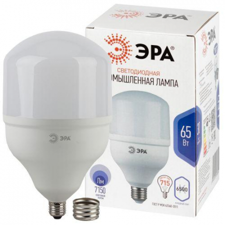 Лампа светодиодная высокомощная STD LED POWER T140-65W-6500-E27/E40 65Вт T140 колокол 6500К холод. бел. E27/E40 (переходник в компл.) Эра Б0027924