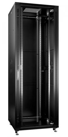 Шкаф монтажный телекоммуникационный напольный SH-05C-47U80/80-BK 19дюйм для распред. и серверн. оборудования 47U 800х800х2277мм передн. стеклян. и задн. сплошн. метал. двери ручка с замком черн. (RAL 9004) Cabeus 8579c