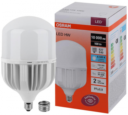 Лампа светодиодная высокомощная LED HW 100Вт T матовая 6500К холод. бел. E27 10000лм 140-265В с адаптером E40 угол пучка 200град. PF>/=09 (замена 1000Вт) OSRAM 4058075577015