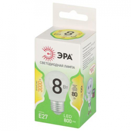 Лампа светодиодная GREEN LINE P45-8W-830-E27 GL 8Вт шар 3000К свет тепл. E27 Эра Б0067023