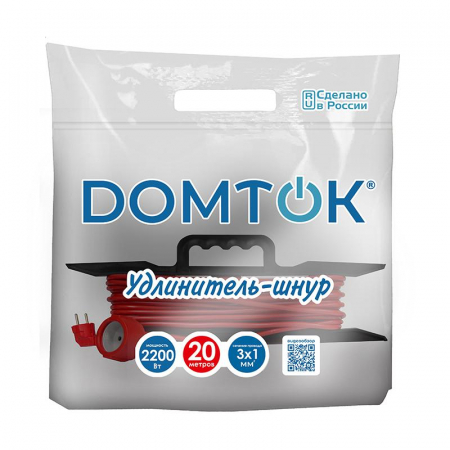 Удлинитель-шнур на рамке 1х20м с заземл. 10А IP20 2.2кВт ПВС 3х1 DOMTOK 2479