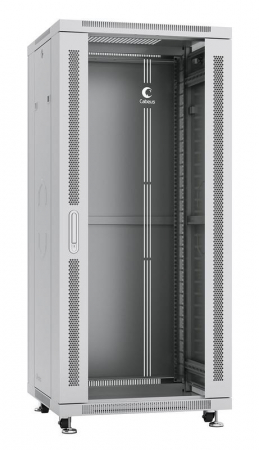 Шкаф монтажный телекоммуникационный напольный SH-05C-27U60/100 19дюйм для распред. и серверн. оборудования 27U 600х1000х1388мм передн. стеклян. и задн. сплошн. метал. двери ручка с замком сер. (RAL 7035) Cabeus 7055c