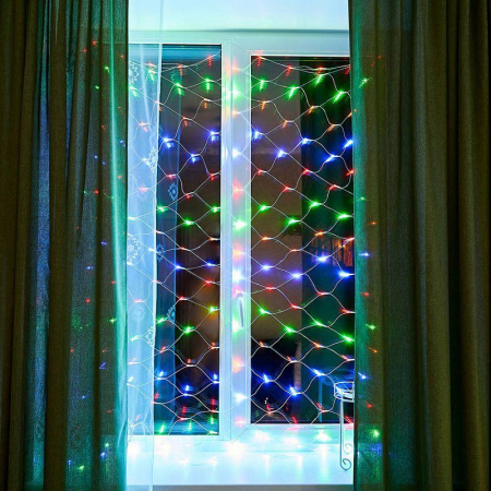 Гирлянда светодиодная "Сеть" 1.8х1.5м 180LED мультиколор 15Вт 220В IP20 с контроллером 8 режимов провод прозр. ПВХ Neon-Night 215-139