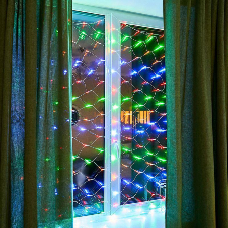 Гирлянда светодиодная "Сеть" 1.8х1.5м 180LED мультиколор 15Вт 220В IP20 с контроллером 8 режимов провод прозр. ПВХ Neon-Night 215-139