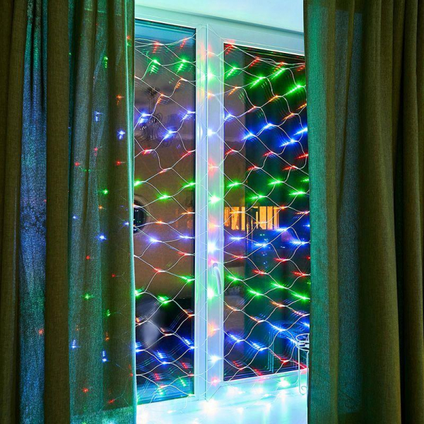 Гирлянда светодиодная "Сеть" 1.8х1.5м 180LED мультиколор 15Вт 220В IP20 с контроллером 8 режимов провод прозр. ПВХ Neon-Night 215-139