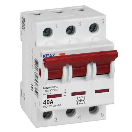 Выключатель нагрузки модульный 3п 40А OptiDin BM63PL-340-УХЛ3 (ВМ63PL) КЭАЗ 328169
