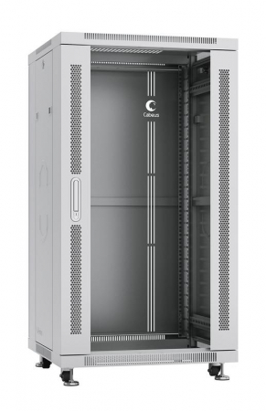 Шкаф монтажный телекоммуникационный напольный SH-05C-22U60/100 19дюйм для распред. и серверн. оборудования 22U 600х1000х1166мм передн. стеклян. и задн. сплошн. метал. двери ручка с замком сер. (RAL 7035) Cabeus 7054c
