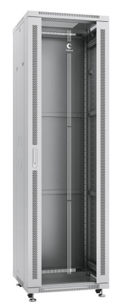 Шкаф монтажный телекоммуникационный напольный SH-05C-42U60/100 19дюйм для распред. и серверн. оборудования 42U 600х1000х2055мм передн. стеклян. и задн. сплошн. метал. двери ручка с замком сер. (RAL 7035) Cabeus 7057c