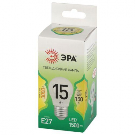 Лампа светодиодная GREEN LINE P45-15W-830-E27 GL 15Вт шар 3000К свет тепл. E27 Эра Б0067038