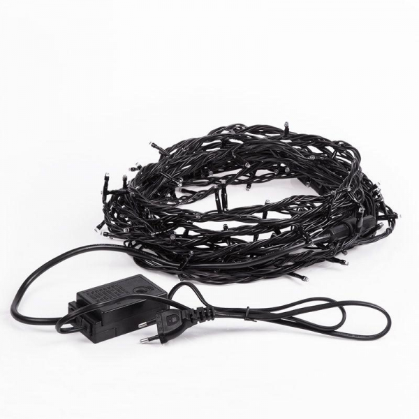 Гирлянда светодиодная "Твинкл Лайт" 10м 100LED бел. 10Вт 220В IP65 с контроллером 8 режимов провод черн. ПВХ Neon-Night 303-135