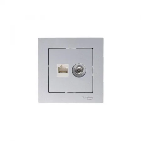 Розетка компьютерная + телевизионная 2-м СП AtlasDesign RJ45 кат.5E + TV механизм алюм. SE ATN000389