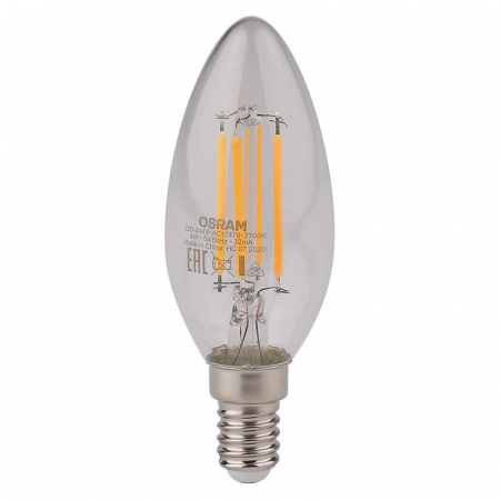 Лампа светодиодная филаментная LED STAR CLASSIC B 40 4W/827 4Вт свеча 2700К тепл. бел. E14 470лм 220-240В прозр. стекло OSRAM 4058075068353