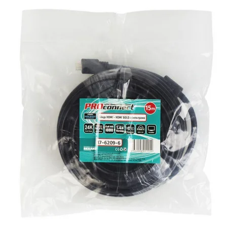 Шнур HDMI - HDMI gold 15м с фильтрами (PE bag) PROCONNECT 17-6209-6