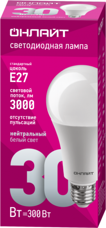 Лампа светодиодная 61 971 OLL-A70-30-230-4K-E27 30Вт грушевидная 4000К нейтр. бел. E27 3000лм 176-264В ОНЛАЙТ 61971