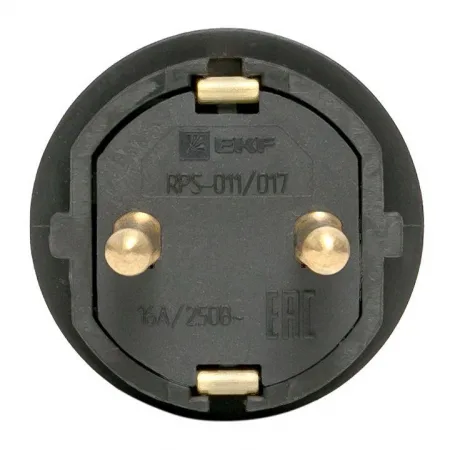 Вилка прямая 16А 2P+PE 230В IP44 каучук черн. EKF RPS-011-16-230-44
