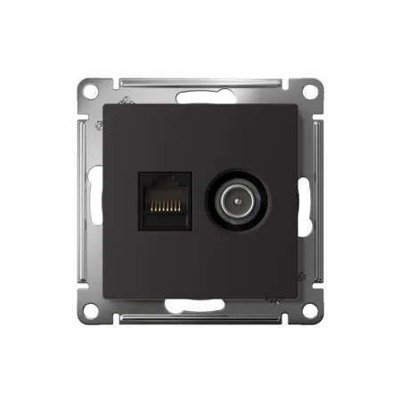 Розетка компьютерная + телевизионная 2-м СП AtlasDesign RJ45 кат.5E + TV механизм карбон SE ATN001089
