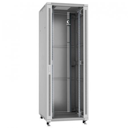 Шкаф монтажный телекоммуникационный напольный SH-05C-47U80/80 19дюйм для распред. и серверн. оборудования 47U 800х800х2277мм передн. стеклян. и задн. сплошн. метал. двери ручка с замком сер. (RAL 7035) Cabeus 7864c