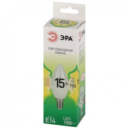 Лампа светодиодная GREEN LINE B35-15W-830-E14 GL 15Вт свеча 3000К свет тепл. E14 Эра Б0067130