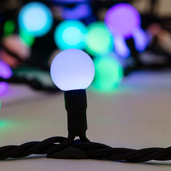 Гирлянда светодиодная "Мультишарики" 10м d17.5мм 80LED RGB 5Вт IP65 провод черн. каучук Neon-Night 303-679